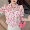 Women's Floral Shirt Short Sleeved Shirt Summer Top Suit Collar Design Sense Niche Base Shirt