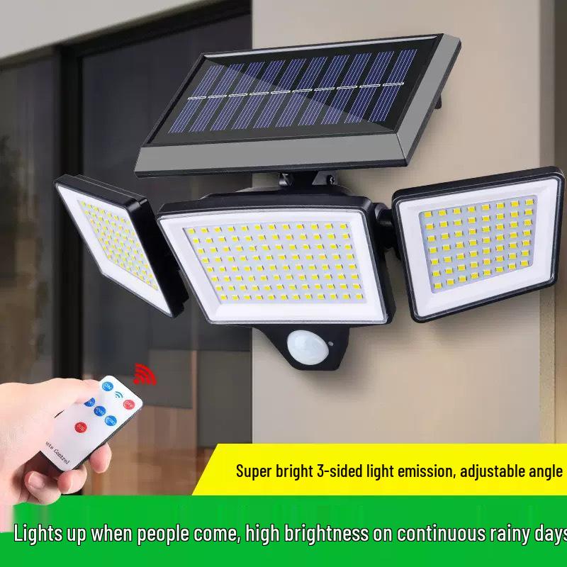 Drei-Kopf LED Solar Bewegungssensor Außenwandleuchte, Wasserdicht für Garten, Hof, Zaun und Heimbeleuchtung.