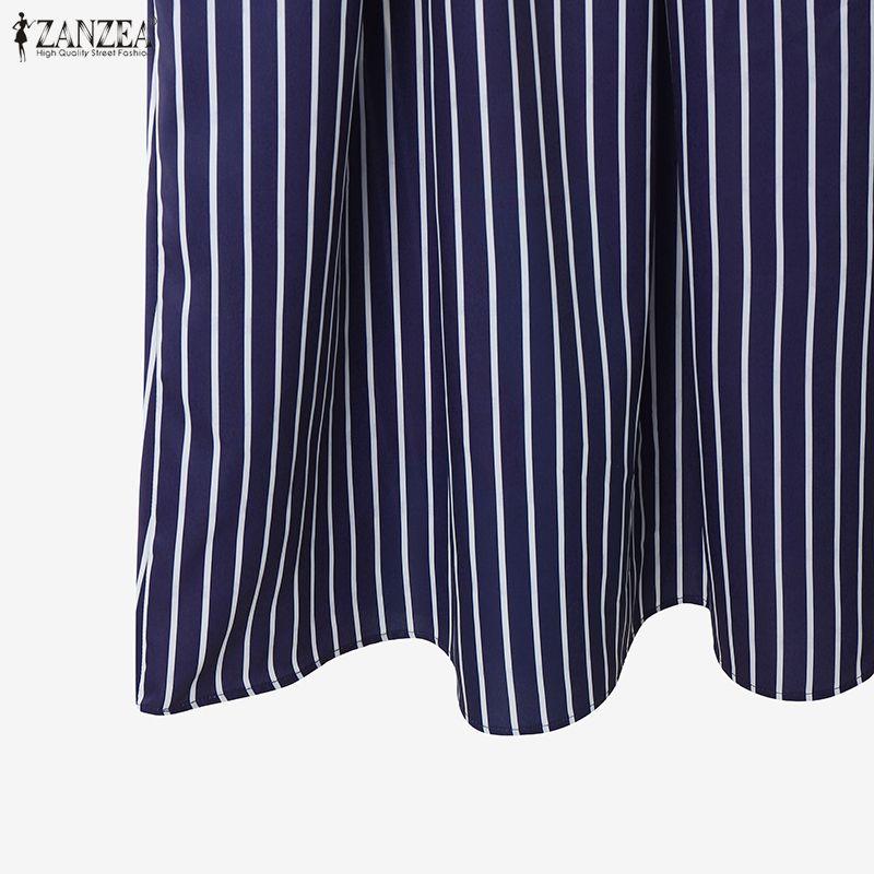 ZANZEA Women Splice Long Sleeve Blouse and Long Skirts Stripe Print Two Piece Sets