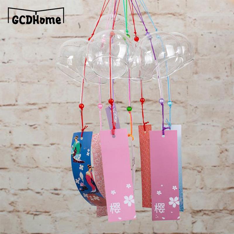 1pcs Romantic Crafts Japanese Cherry Blossom Glass Wind Chimes Bells Home Garden Office Ornament Indoor Window Hanging Decor