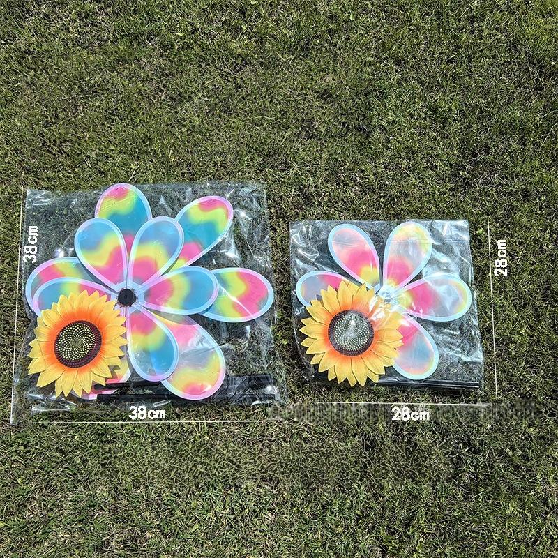 1 Piece Colorful Film Illusionary Flame Color Changing Sunflower Windmill Double-Layer Wind Spinner Kids Toys Garden Decor
