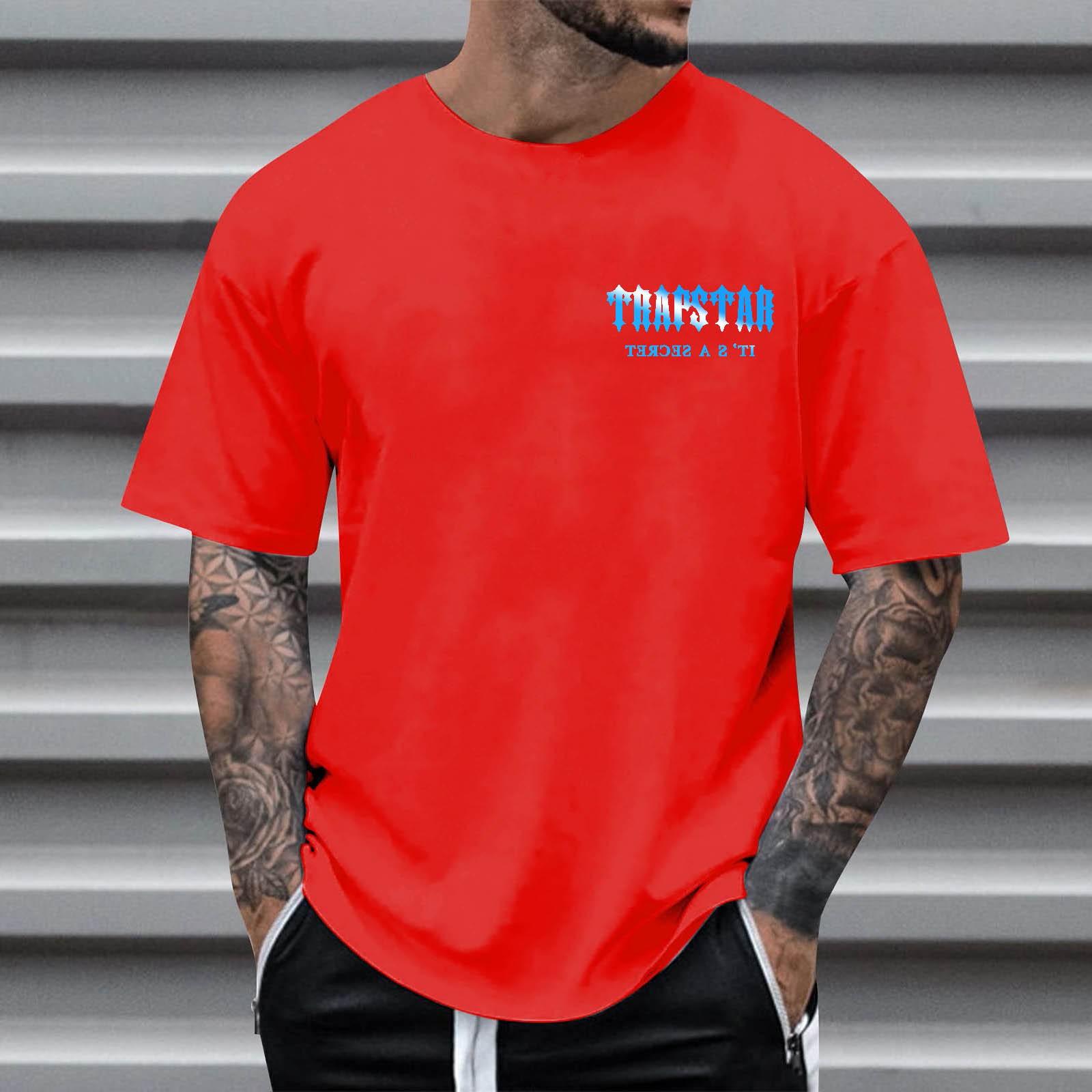 Men s Round Neck Short Sleeve Loose Summer Tops Fashion T-Shirt With Graphic Creative Letters Retro Print Street Sports Casual Tops M красный