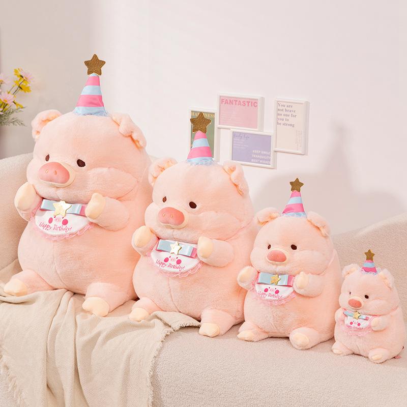 Pig Hat Star Bib Plush Toy Stuffed Animal  Doll Home Decoration Cartoon Gift
