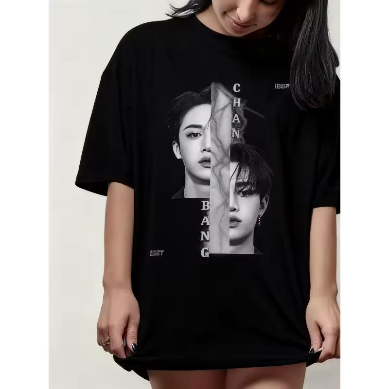 Vintage Bang Chan Stray Kpop Pattern T-shirt for Men, Summer New Style, Suitable for Both Men and Women, Casual T-shirt