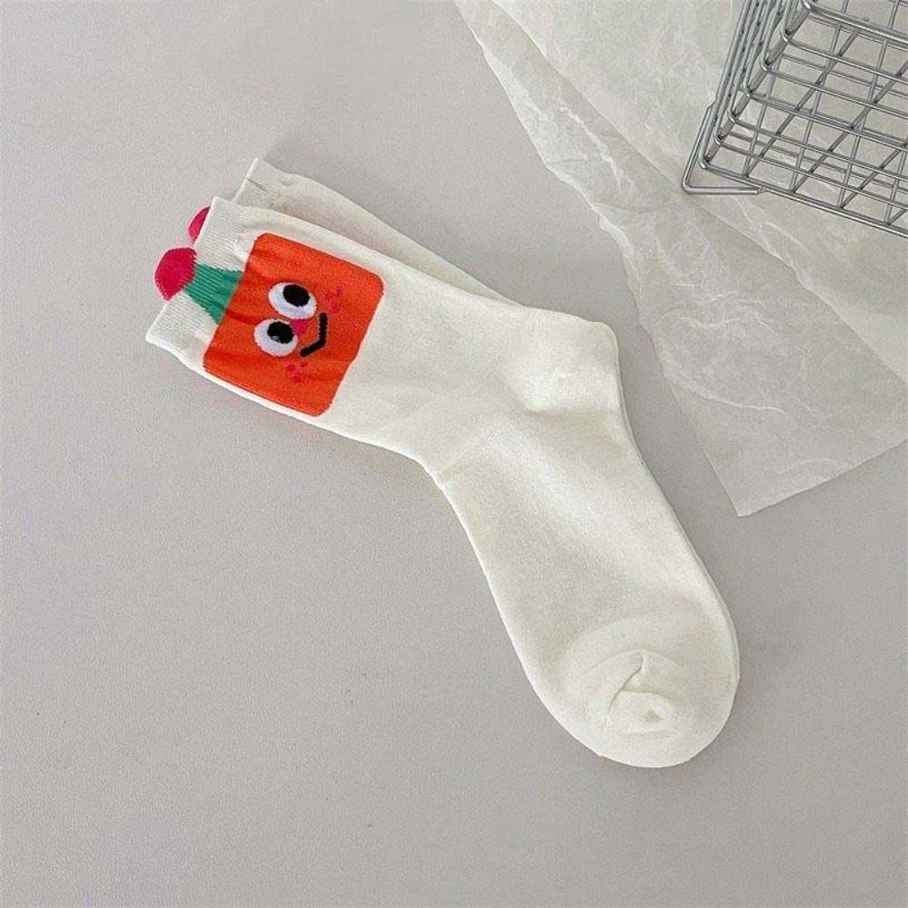 5Pairs Patchwork Cartoon Tube Socks Anti-slip Mid Calf Socks Funny Short Socks Women Lady
