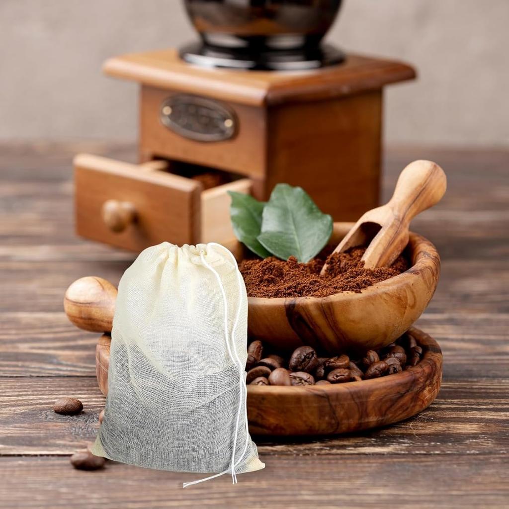 YFFSFDC 50 Disposable Tea Bags, Drawstring Cotton Gauze Bags, Decoction Residue Separation Cotton Filter Bags, Strong Penetration, Natural Coffee