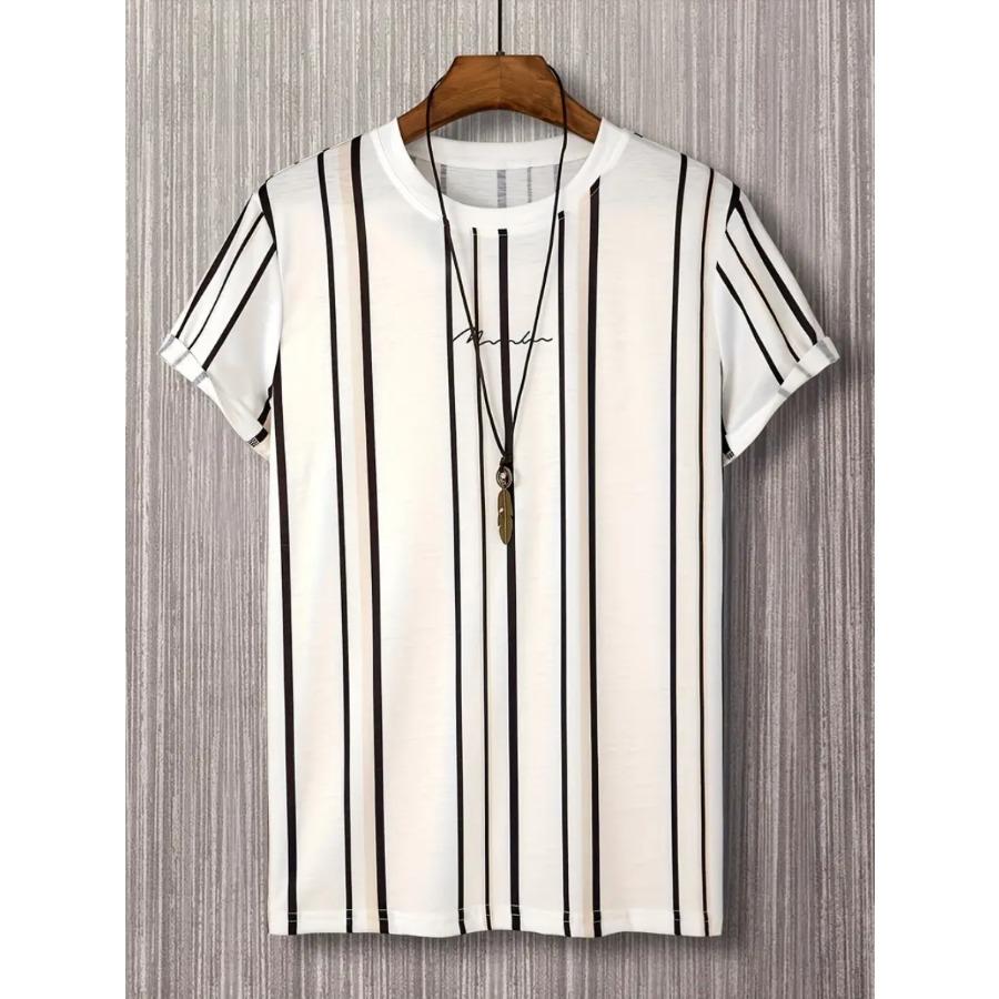 Men Letters Striped T Shirt Short Sleeve O-Neck TShirt Vintage Sport Casual Large Size T-Shirts Men’s