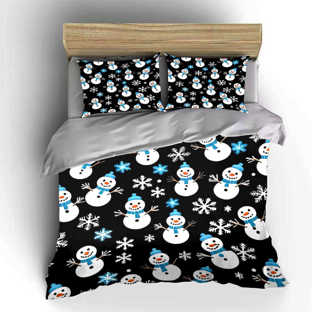 Snowman and Snowflake Pattern Bedding Duvet Cover Set Duvet Cover Pillowcases (1*Duvet Cover 2*Pillowcases, without duvet insert)