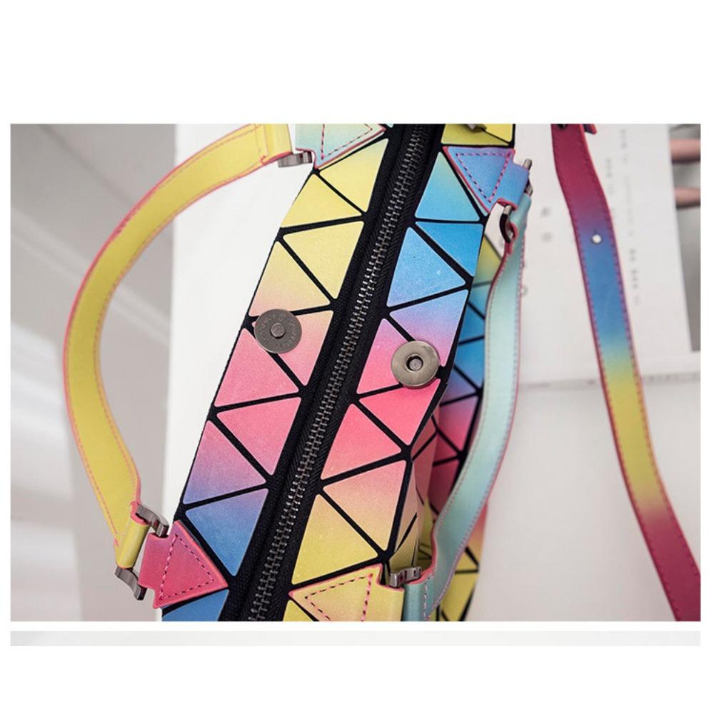 Women's Bucket Bag Rainbow Shoulder Bag Geometric Rhombus Handbag Oblique Span Bag Versatile Fashion Women's Bag