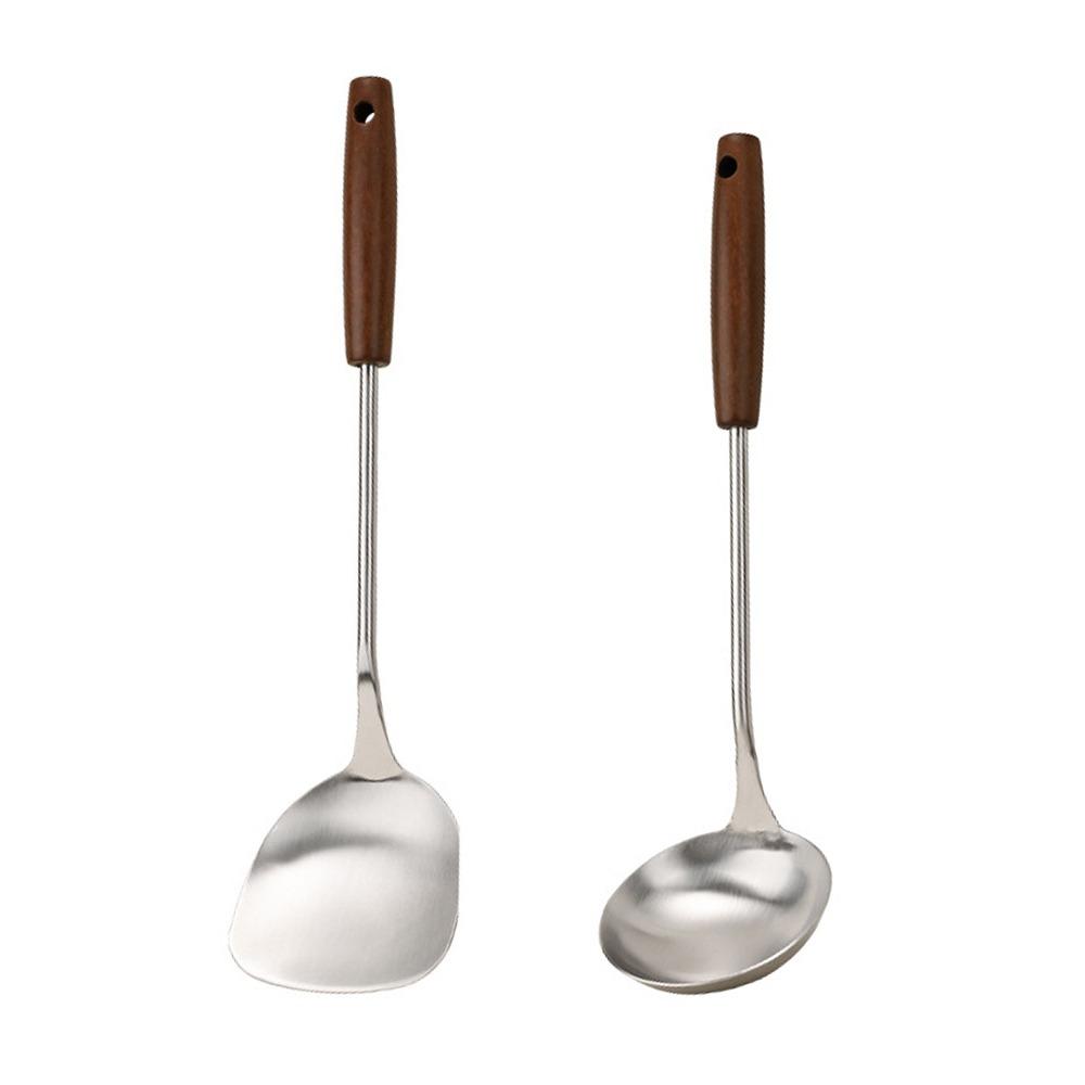 Stainless Steel Spatula Wood Handle Kitchen Stir Fry Spoon New Cooking Spatula Kitchen Tools