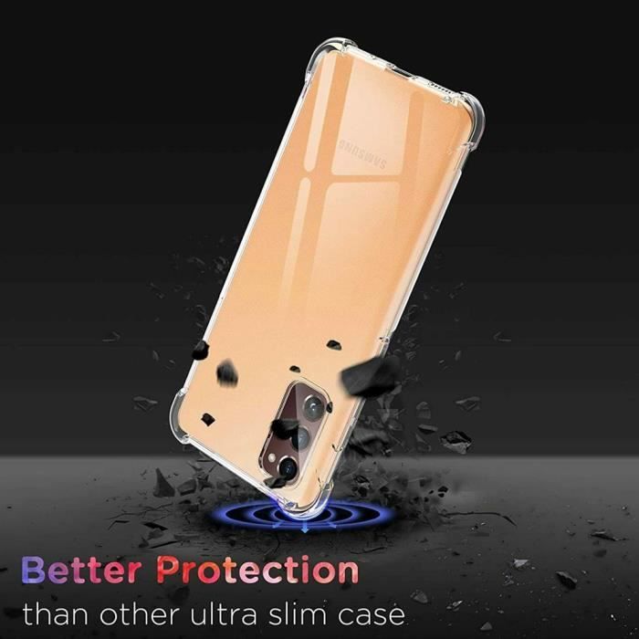 Coque Silicone TPU Souple - VCOMP - Samsung Galaxy S20 FE - Transparent - Anti-choc - 3 Films Verre Trempé