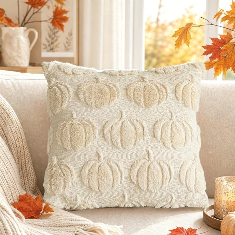 Pumpkin Pattern Plush Pillowcase 18x18 Inches Faux Wool Cushions Pillow Cases  Halloween Decoration