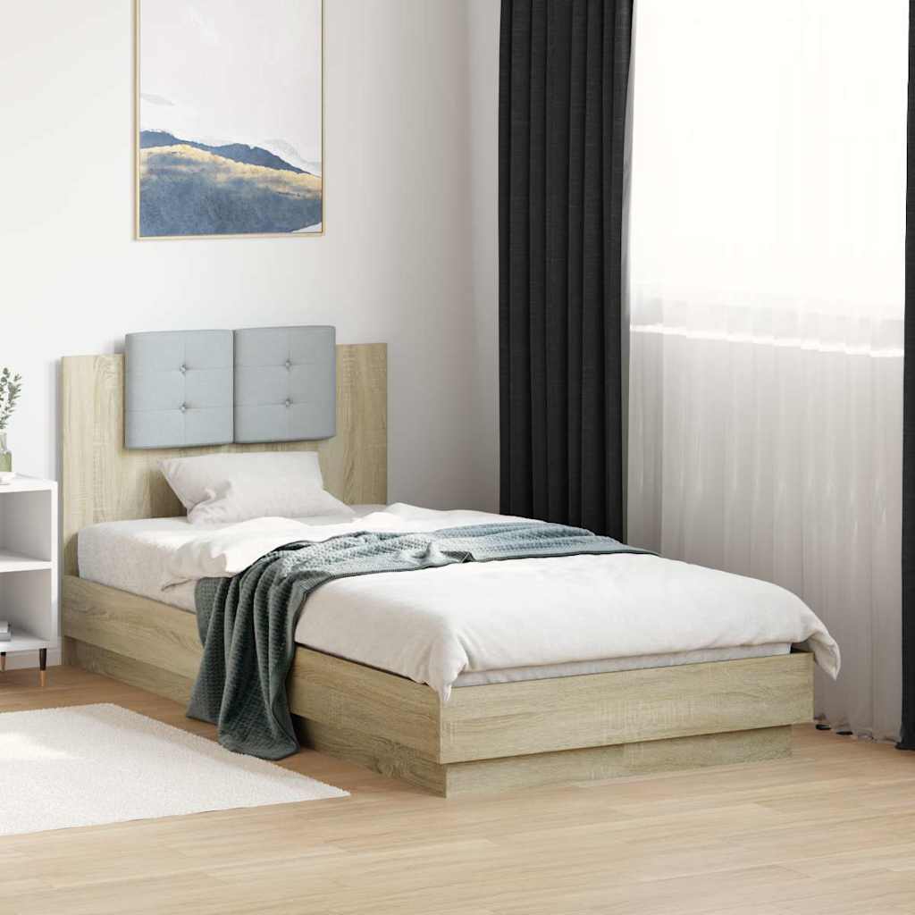 Bed Frame with Headboard and LED Lights Sonoma Oak 75 x 190 cm