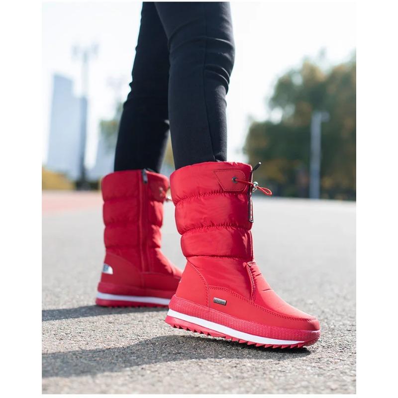 Winter thick women's snow boots Warm Plush Mid-calf Boots Non slip Waterproof  Platform Snow Boot Casual Female White shoes