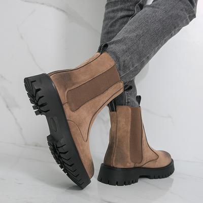 Cow Velvet Leather Chelsea Short Boots New Thin Small Thick-soled Martin Boots High-top Leather Shoes Large Size