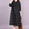 9838# Geruite Plus Size Jurk met Lange Mouwen - Koreaanse Stijl voor Lente & Herfst met Zak