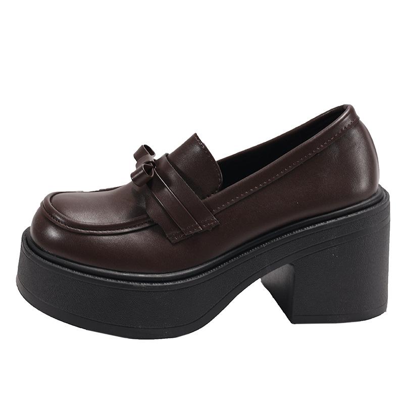 Black British style platform thick high-heeled small leather shoes women's 2025 new autumn skirt retro heightening loafers