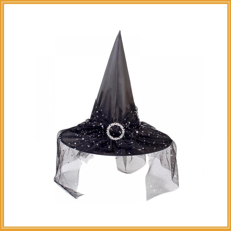 Mysterious Witch Hat with Lace Veil - Halloween Magician Costume Accessory