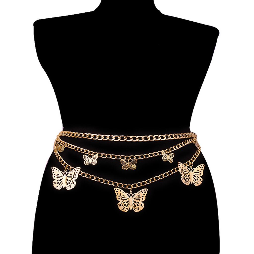 Blingbling Waist Belt Stylish Carved Butterfly Waist Chain Belt Elaborate Chain Belly Chain for Belly Dance Waist Chain