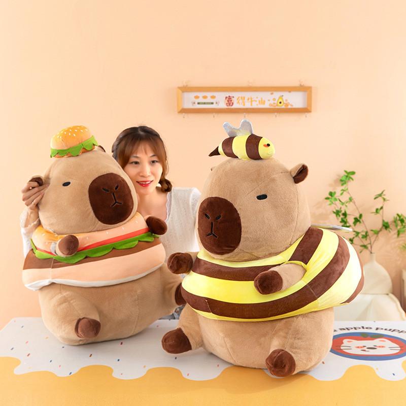 Cartoon Hamburger Capybara Plush Toy With Short Pile Velvet For Kids Birthday Gift