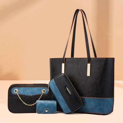 Nova bolsa feminina composta textura premium grande capacidade bolsa de ombro moda retro cor contraste macio couro pu bolsas