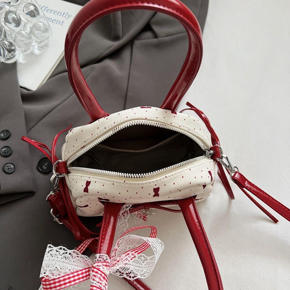 Lace Ribbon Boston Shoulder Bag French Style Women Handbags Fashion Bow Ribbons Bowling Bag  Travel