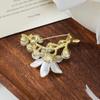 Elegant Flower Pearl Brooch Gold Tone Shell Petal Lapel Pin For Women Suit Coat Dress Jewelry Gift