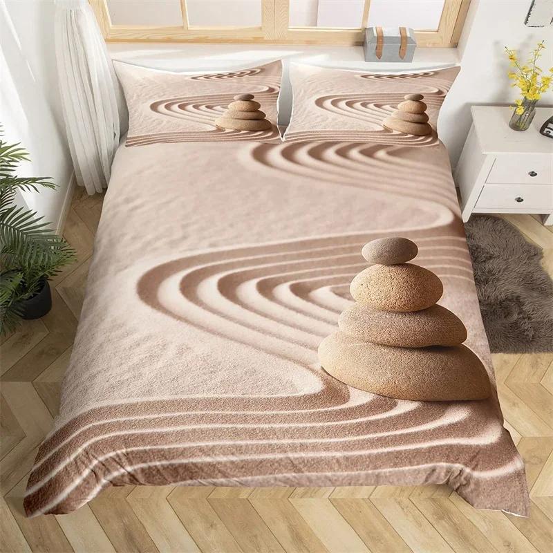 Meditation Duvet Cover Nature Green Bamboo Lotus Flower Bedding Set Circle Geometric Bedspread Cover Zen Spiritual Quilt Cover