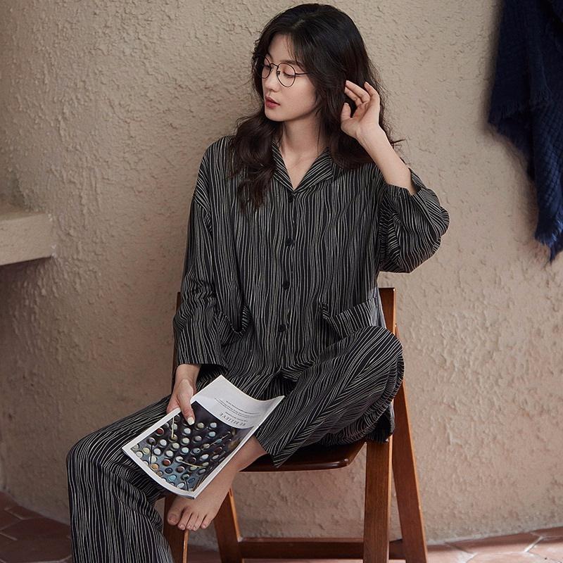 Spring And Autumn Pajamas Women'S Cardigan Long-Sleeved Trousers Korean Girls' Simple Cartoon Loungewear Suit Can Be Worn Outside