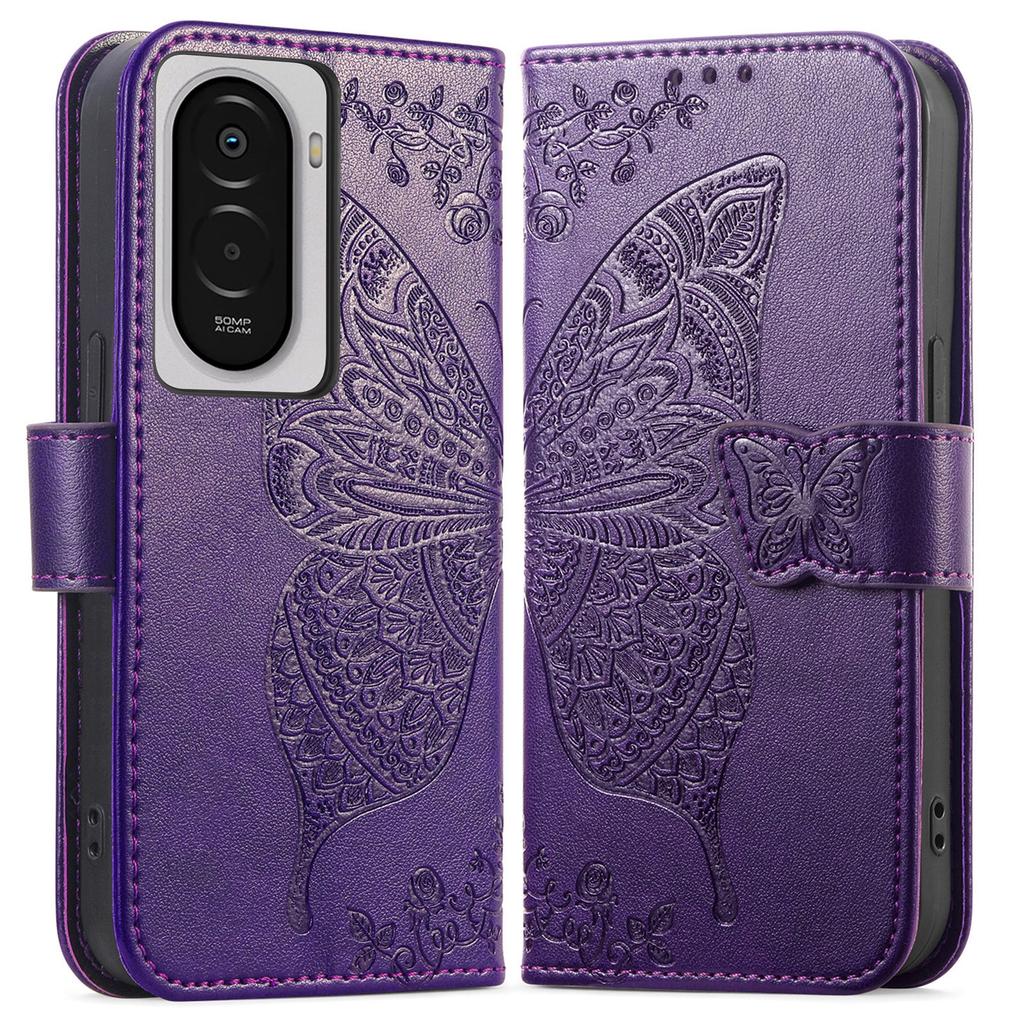 For Xiaomi Poco M7 4G (169mm) Case with Strap Butterfly Pattern PU Leather Wallet Phone Cover