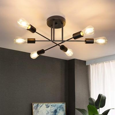 NETTLIFE Retro Industrial Style Ceiling Light - 6 E27 Sockets, Black, Ideal for Living Room and Bedroom (bulbs Not Included)