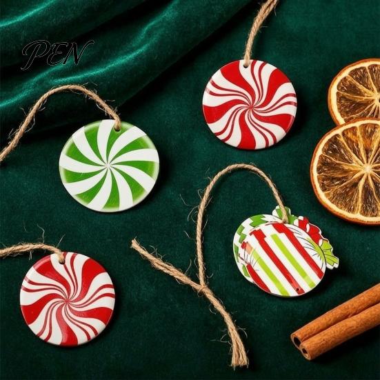 Macaron Color Tree Decorations Wooden Christmas Balls, Candy Stripe Hanging Ornaments, Ornaments Festive Pendant for Holiday Home Party Photo Props