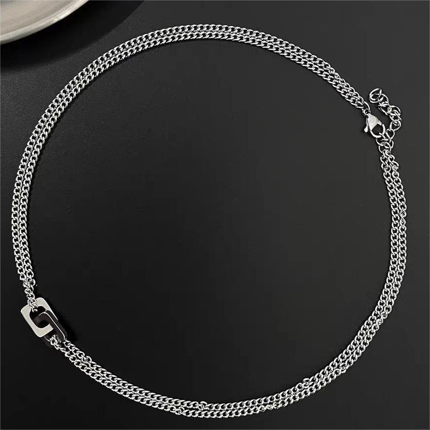 Tan Jianci Same Style Niche Double Layer Necklace Unisex Versatile Necklace Titanium Steel Non-Fading High-End Collarbone Chain for Men