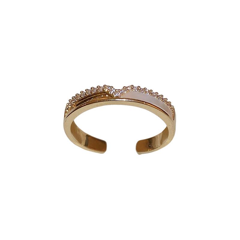 Gold Index Finger Zircon Combination Stacked Open Ring White Enamel Fashion Personality Light Luxury High-End Women