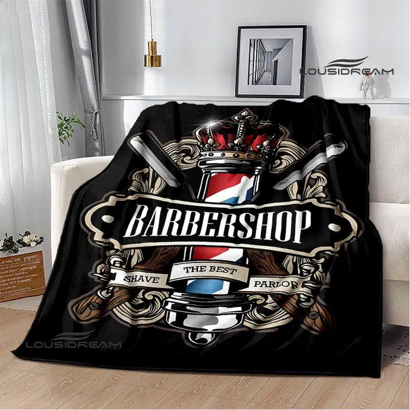 Barbershop retro print blanket children's warm flange blanket home travel blanket bed linings Picnic blanket birthday gift