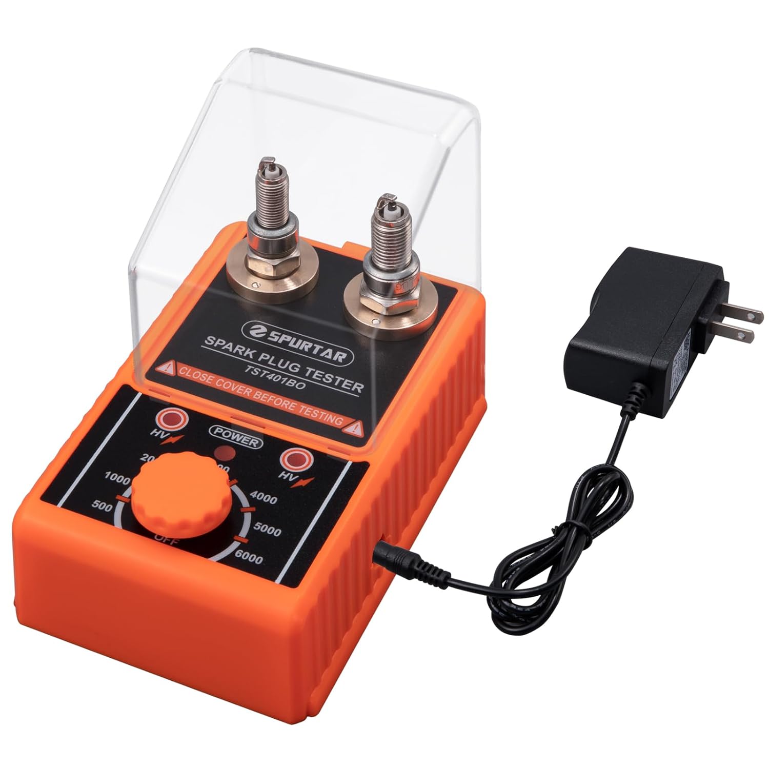 Spurtar Spark Plug Tester, Double Hole Automotive Engine Ignition Coil Tester, 0-6000rpm with 12MM Diameter Spark Plug Hole, 110V Spark Tester Tool
