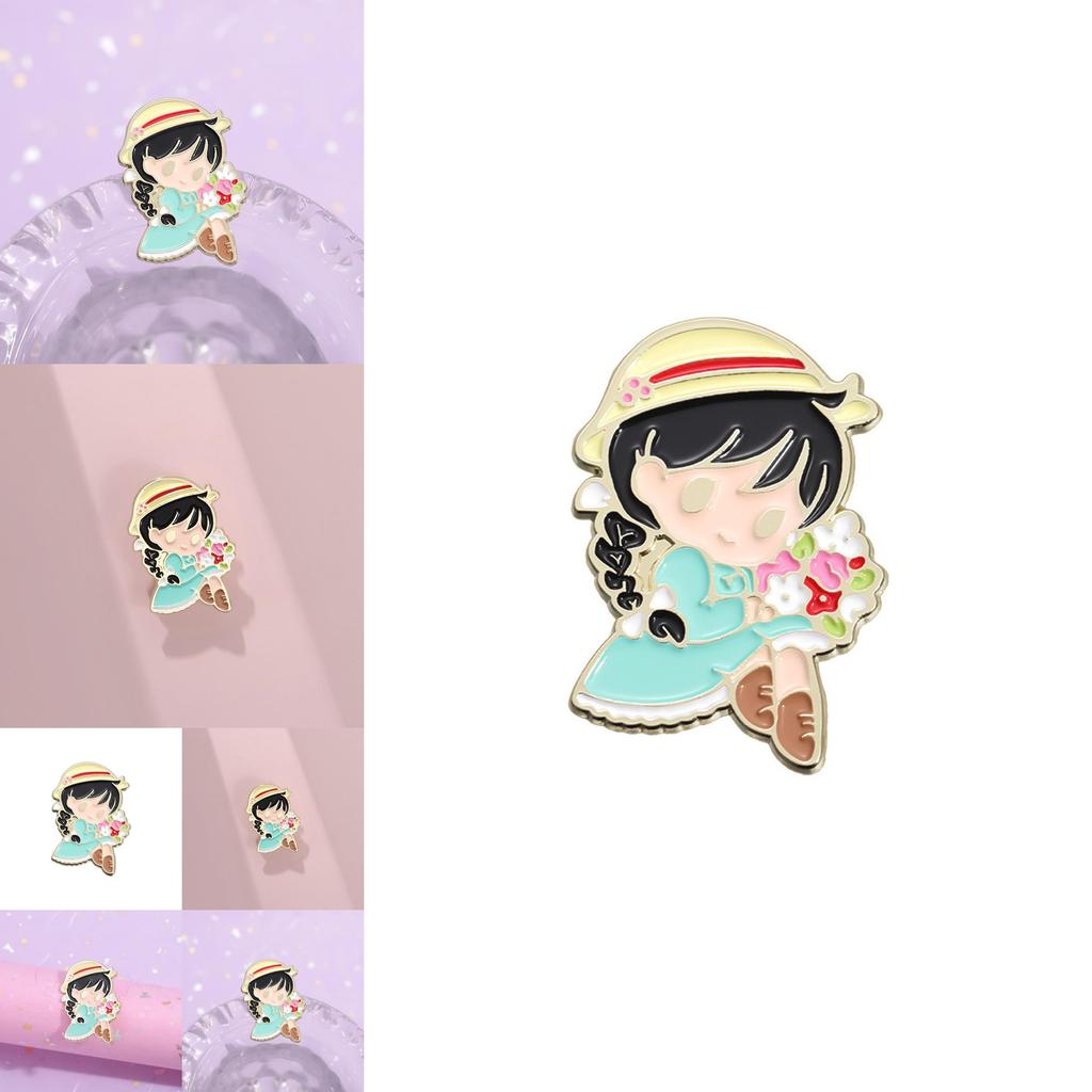 Cute Cartoon Girl Design Metal Brooch Colorful Anime Character Badge For Fun Accessories