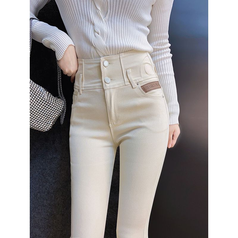 

Бежевые флисовые леггинсы-карандаш в европейском и американском стиле в корейском стиле Rice White(Mi Bai [Not Fleece-lined]]) S