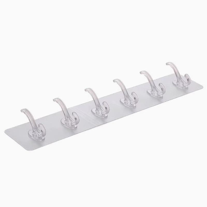 Transparent Row of Hook Adhesive Hooks A Row of Powerful Six-link Wall-mounted Seamless No Need for Drilling Door Rear Coat and Hat Hooks