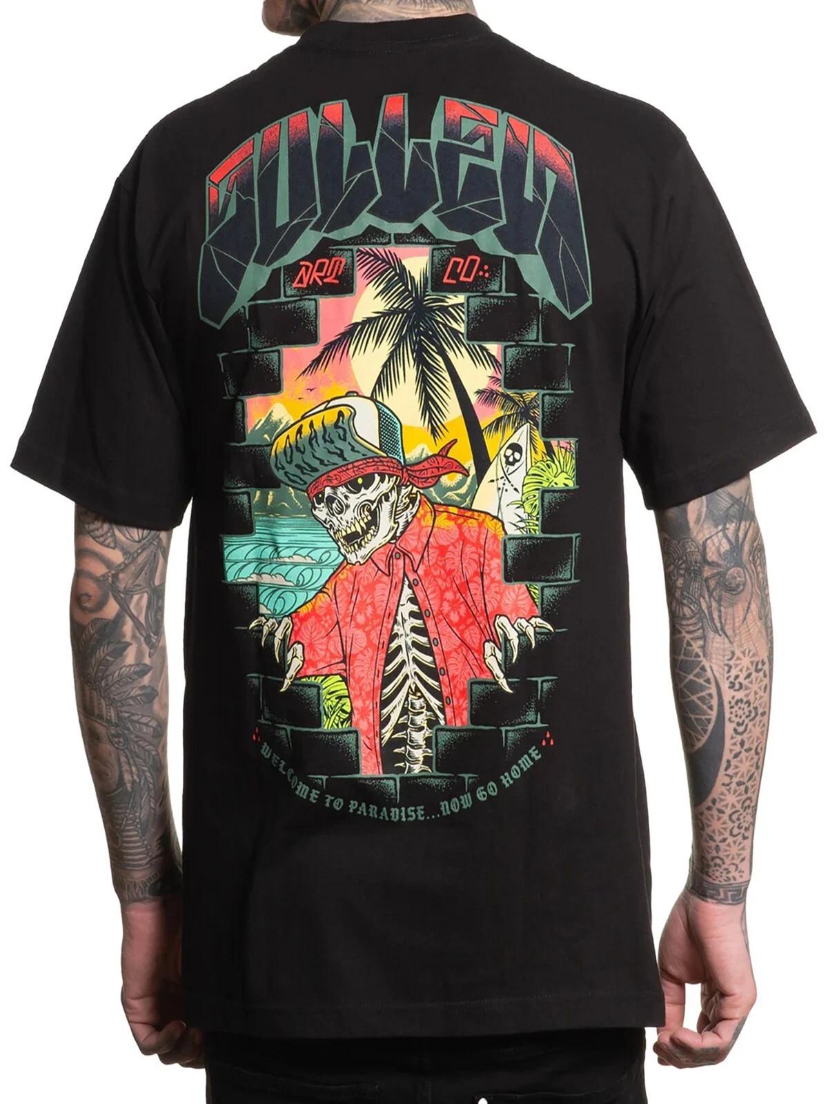 

Sullen Men s Locals Only Short Sleeve Standard T-shirt Tattoo Style Skeleton Tee 4XL