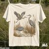 Großer Blauer Reiher Hemd, Reiher T-Shirt, Vogelbeobachter Geschenk, Feuchtgebiet Sumpf Vogelbeobachtung T-Shirt, Tierwelt Natur Grafik T-Shirt für Herren Damen