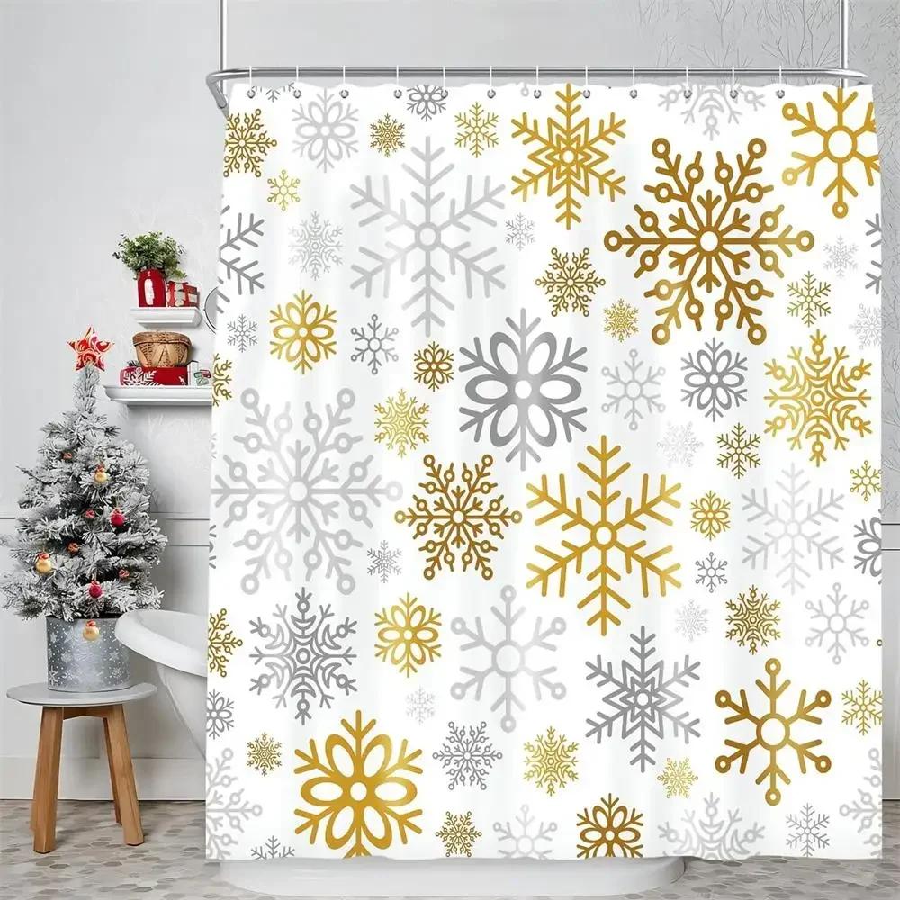 Cute Christmas Snowman Shower Curtains Xmas Tree Balls Green Pine Branches Winter Snow New Year Home Bathroom Decor Set Fabric