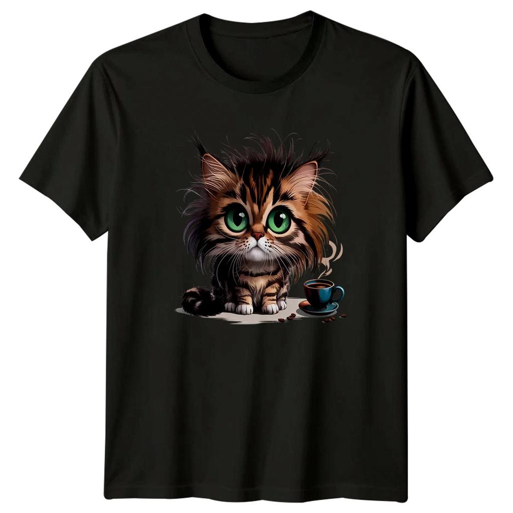 Cute Kitten Drinking Coffee T-Shirt Kitten Cat Birthday Gift For Him And Her