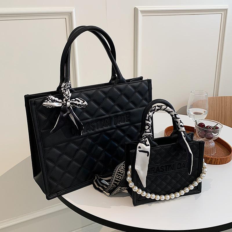 Perle Håndveske Dame Stor Kapasitet Pendler Tote Bag Casual Skulderveske Messenger Bag