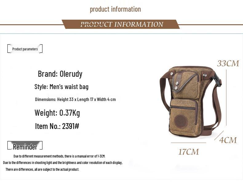 Men's Retro Outdoor Canvas Waist & Leg Bag - Versatile Crossbody and Shoulder Bag
