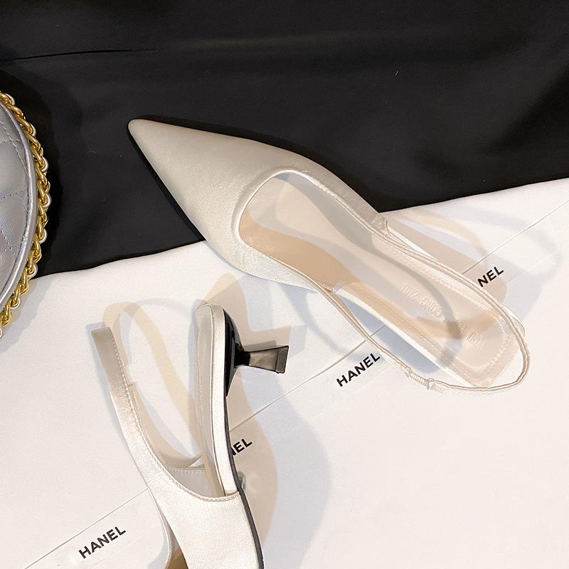 French high heels black temperament bag head sandals fairy shoes 2025 new spring and summer thin heel pointed single shoes