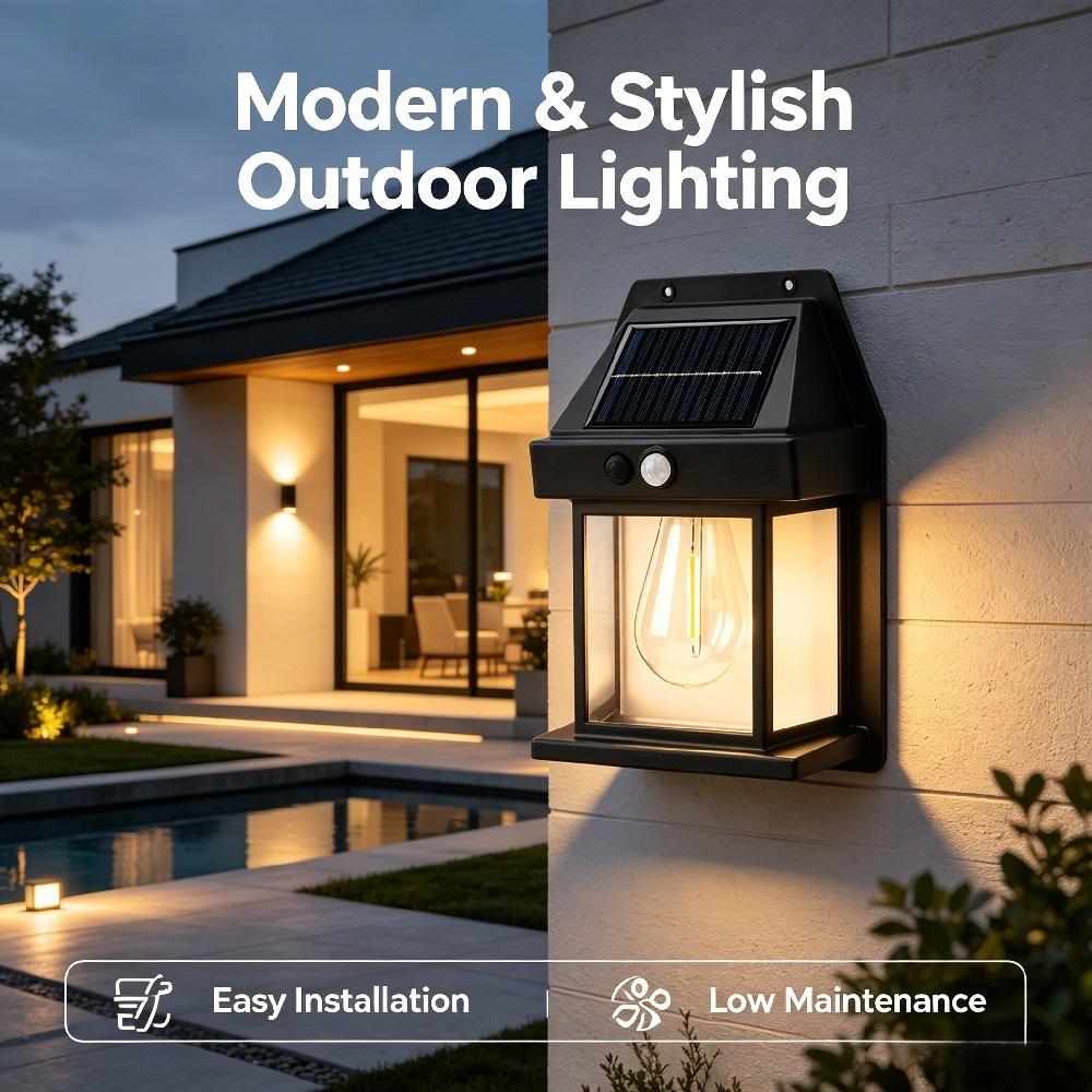 Solar Tungsten Wall Lamp Waterproof Motion Sensor 3 Modes Outdoor LED Light for Patio Courtyard Porch Barn Garage Garden