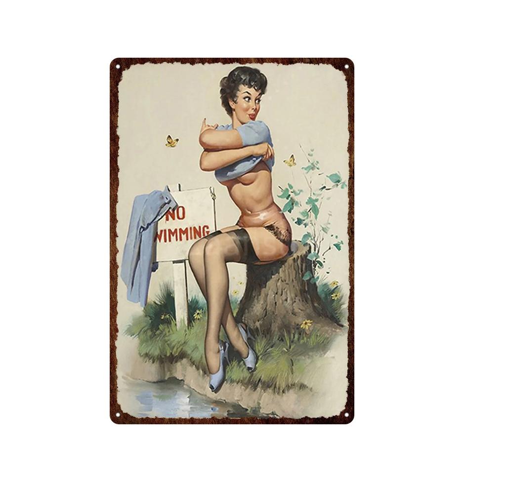 Iron Painting Elegant Pin Up Girl Retro Posters Tin Sign Metal Sign Decor Wall Women Portrait Bar Pub Club Man Cave Pictures