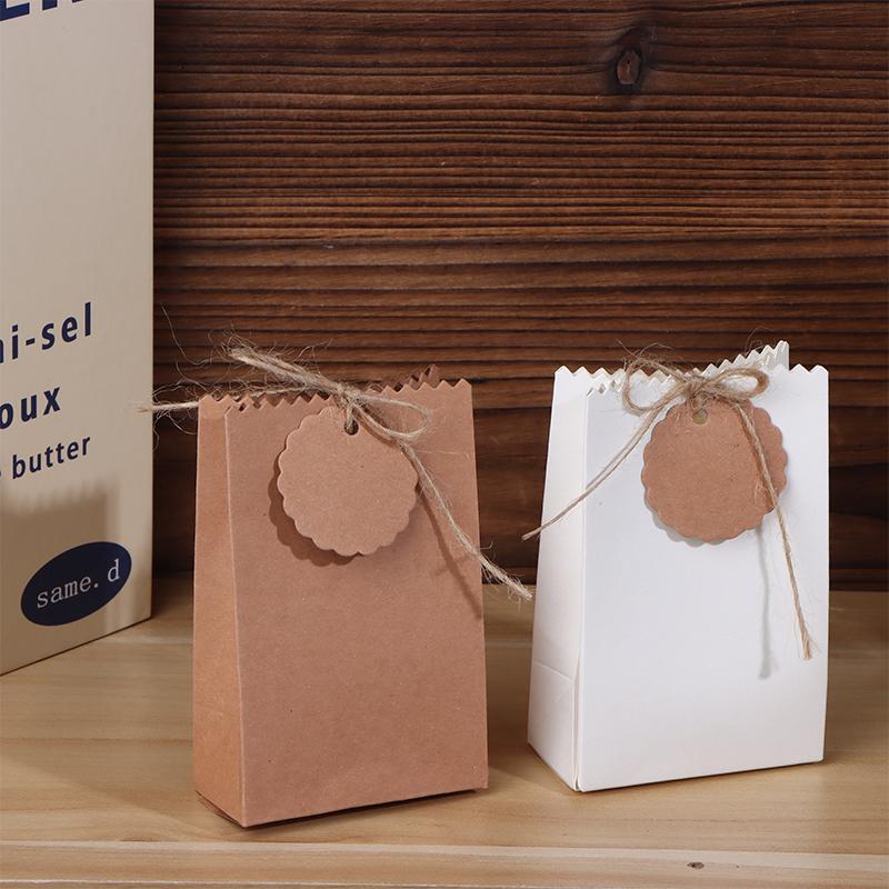 20/50Pcs Retro Kraft Paper Gift Box White Brown Cookie Candy Packaging Bag With Rope Tags Birthday Wedding Party Gifts Supplies
