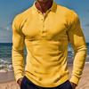 New Men's T-Shirt: Waffle Weave Casual Collared Button-Down Slim-Fit Long-Sleeved Polo Shirt